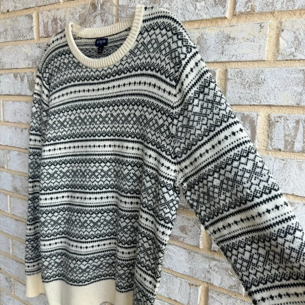 J. Crew Long Sleeve Crew Neck Fair Isle Lamb Wool Blend Sweater Men's Size M